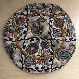 2 Vintage Tapestry 11" Circle Gold Brown Tan Red Floral Paisley Pillow Covers